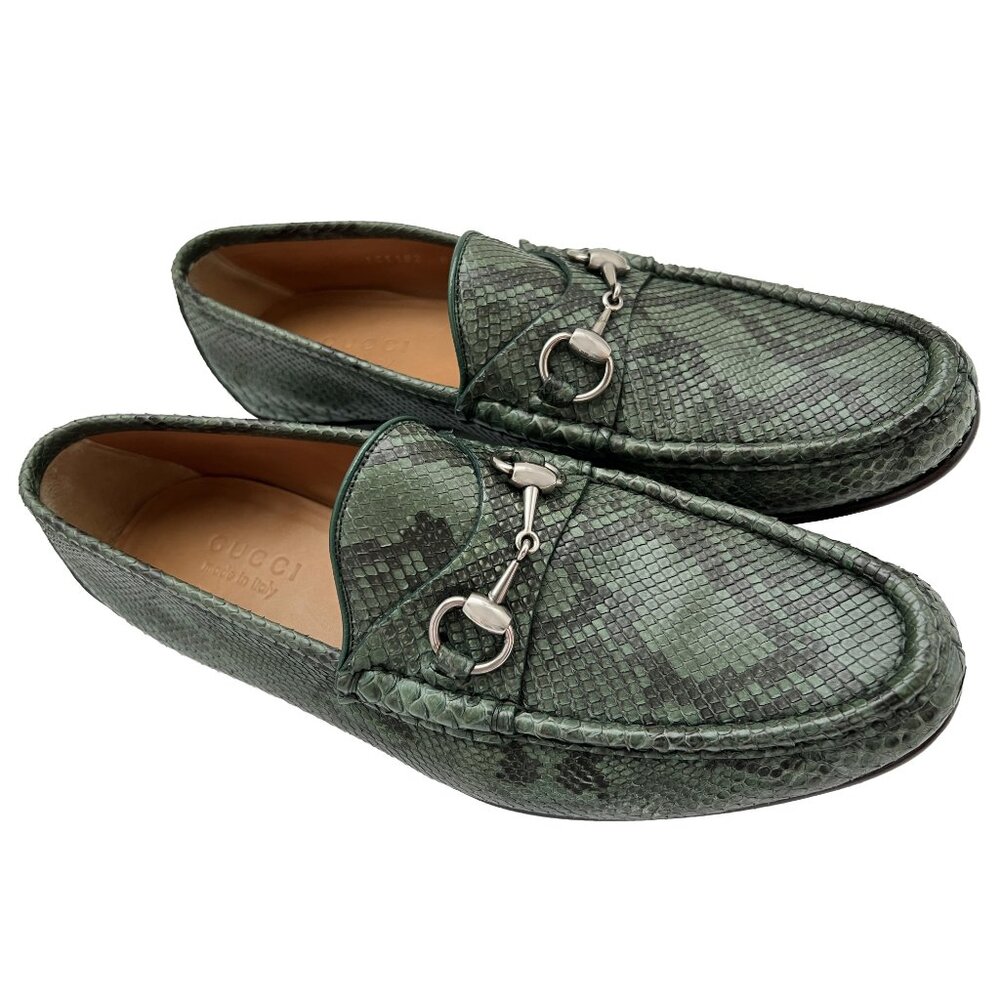 $3000 Gucci Mens Python 1953 Horsebit Shoes Green Snakeskin Loafers US 9 UK 8.5 - Picture 6 of 12